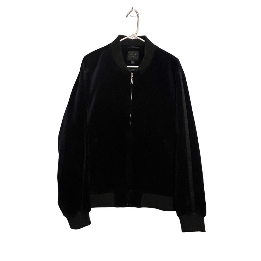 J.Crew Mens Ludlow Velvet Bomber Jacket Navy Blue with Tuxedo Stripe Size XL